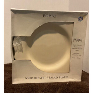 SET OF 4‎ FURIO HOME CREAM STONEWARE DESSERT/SALAD PLATES - NIB